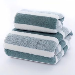 1 Set F2 Sets, Coral Velvet Striped Towel, Bath Towel Set, With Super Absorbent And Fast Drying Characteristics, Touch Super Soft Skin, Advanced Hand Towel And Bath Towel Combination, Suitable For Bathroom