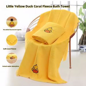 3-Piece Duck Embroidered Bath Linen Set ?C 100% Polyester Knit Fabric Towels, Soft Comfortable Bath Towel, Hand Towel, Washcloth Ensemble, High GSM Weight