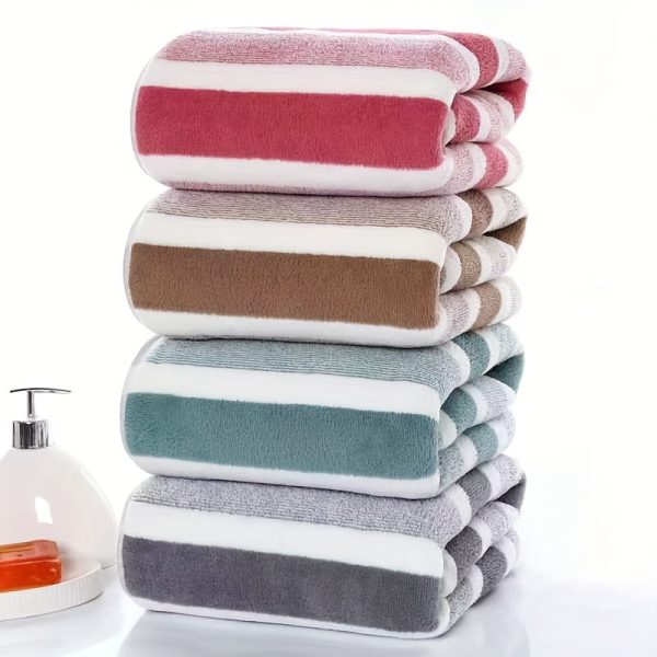 2-Piece Striped Bath Towel Set, Quick-Dry Absorbent Soft Towels, Bathroom Hand and Bath Towel Combo, Plush Drying Accessories for Home