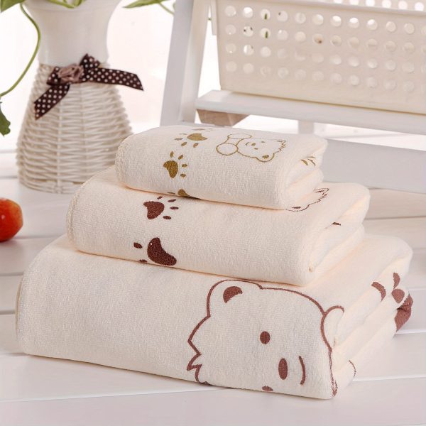 Soft And Absorbent Cartoon Bath Towel Set: 1 Small, 1 Medium, And 1 Large - The Perfect Choice For Summer Fun!