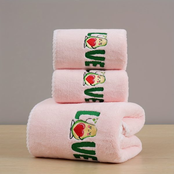 3pcs Microfiber Towel Set, Avocado Embroidery Super Soft Absorbent Towel, Embroidered Letter Home Bath Towel Bathroom Supplies, 1pc Bath Towel + 2pcs Towels, Suitable for Pool, Beach, Bathroom