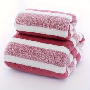 Microfiber Bath Towel Set, 4PC - Modern Striped Pattern, Super Soft Coral Fleece, Quick Dry, Machine Washable, Polyester Blend, 300 GSM Knit Fabric, Oblong Shape - Ideal for Home & Hotel