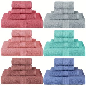 24 Pcs Cotton Towels In Vivid Colors, Includes 6 Bath Towels, 6 Hand Towels, 12 Washcloths, Soft, Absorbent, For Bathroom, Beach, Kitchen, Hotel, Spa