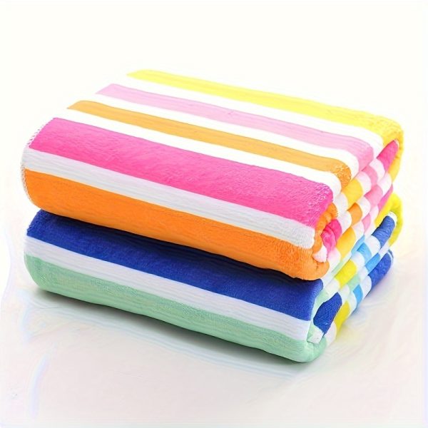 2pcs Striped Bath Towel Set, Polyester Towels For Bathroom, Quick Dry, Lightweight, Highly Absorbent, Soft Feel For Shower, Pool, Spa, Gym, Bath Towel For Daily Use, Bathroom Supplies, Housewarming Gift