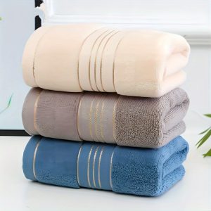 Modern Style Cotton Blend Towels - Set of 3 - Super Absorbent Knit Fabric Towels with Stripe Pattern - Space Themed Oblong Bath Towels 430gsm - Soft, Thick and Luxurious Multicolor Towels Pack