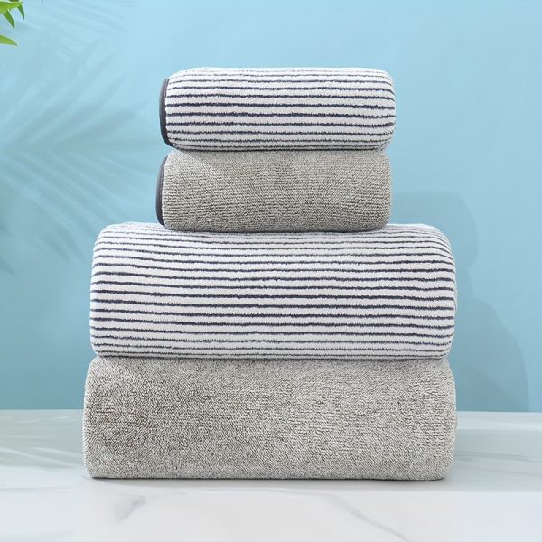 1 F2pcs Polyester Towel Set, 1 Hand Towel & 1 Bath Towel, Absorbent & Quick-drying Showering Towel, Super Soft & Skin-friendly Bathing Towel, For Home Bathroom, Ideal Bathroom Supplies