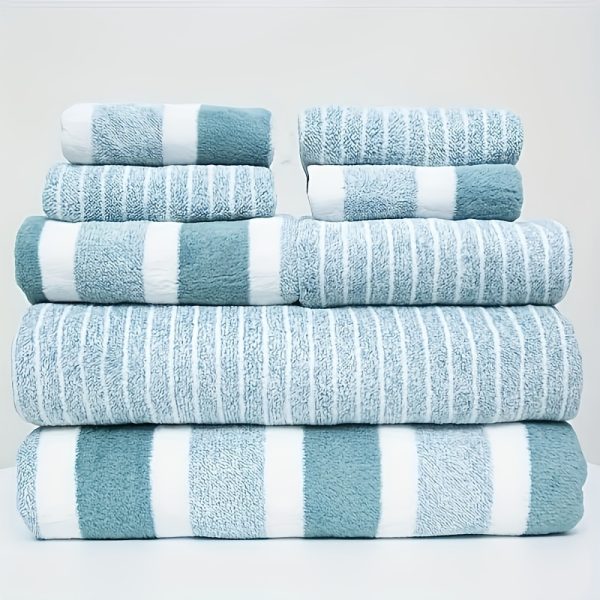 6-Piece Luxurious Striped Towel Set - Ultra-Absorbent, Quick-Drying, Soft, and Plush Bathroom Towels for Home, Hotel, Spa, and Salon - Ideal Bathroom Accessories and Supplies